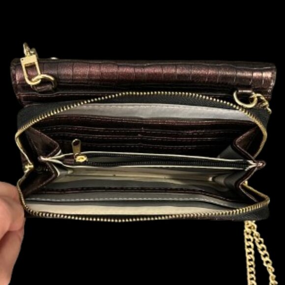 ✨ Kate Landry Burgundy Croc-Embossed Crossbody / Wallet-on-Chain ✨ - Picture 4 of 13